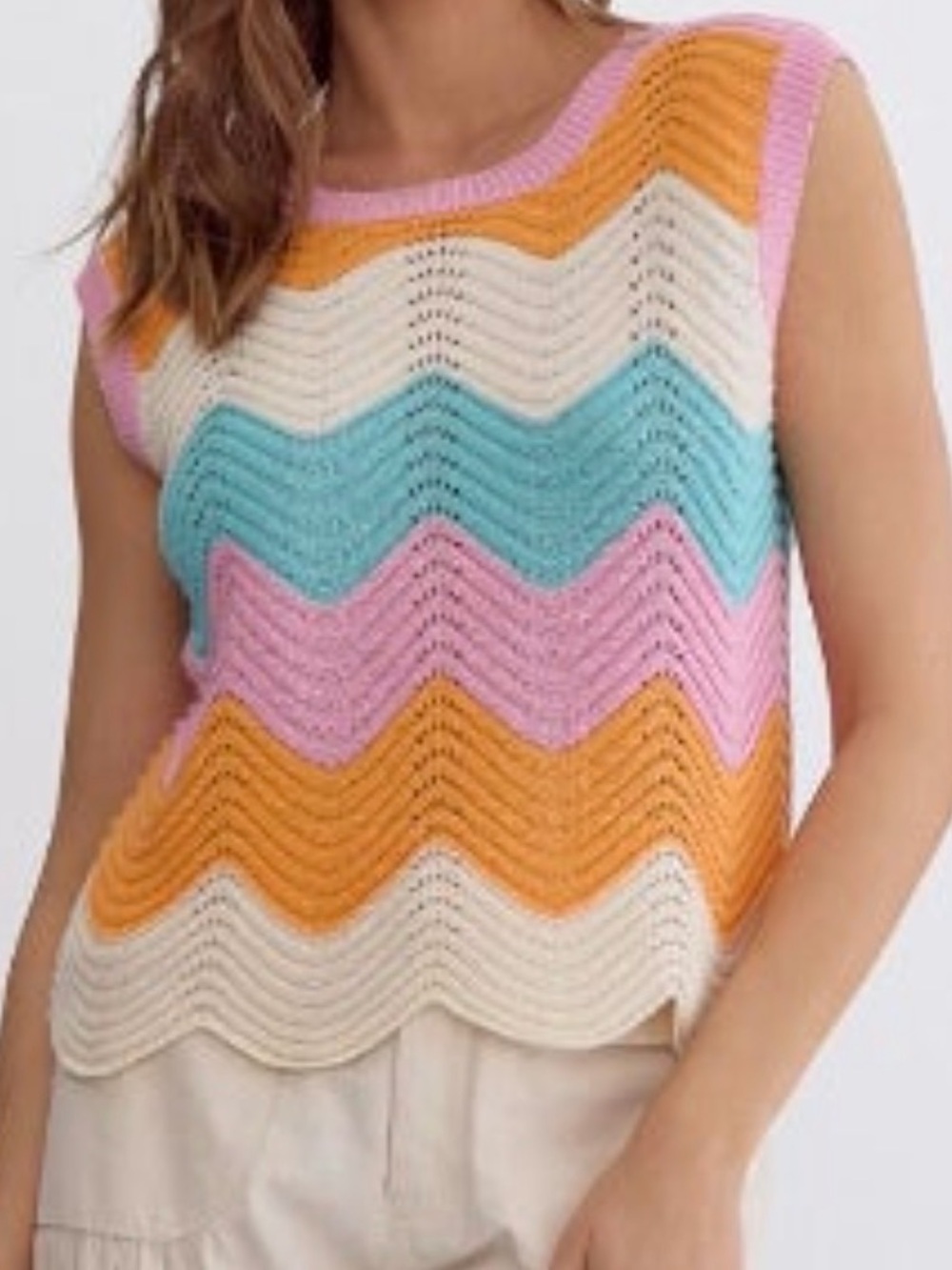 Sleeveless Chevron Knit Top